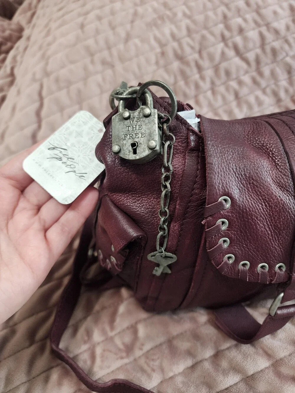 Free People We The Free 'Baby Leigh' Distressed Tote Bag - Blackberry